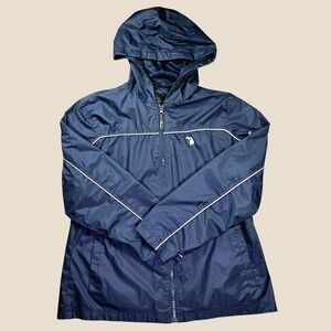 i5 Apparel Hooded Windbreaker Jacket Womens L Navy‎ Blue Michigan Full Zip Rain